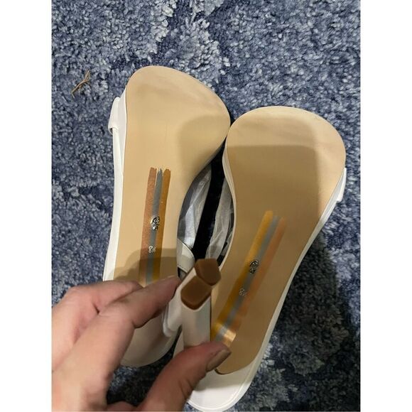 New Sam Edelman Delaney Women’s 8.5 Modern Ivory Open Toe Pump Heels - Picture 3 of 7